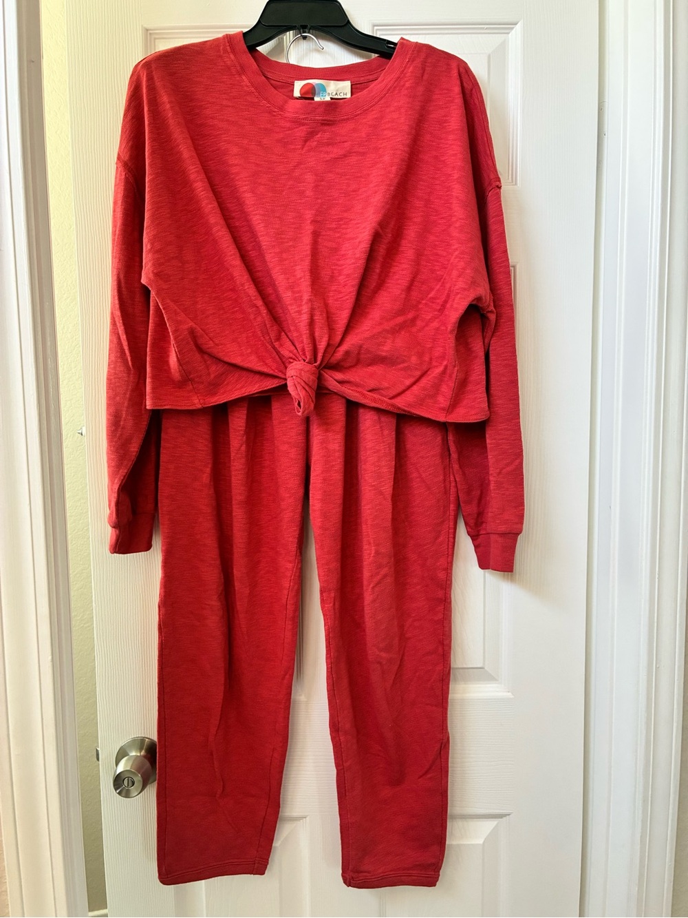 Free People Red Knot-Front Sweatshirt & Jogger Set